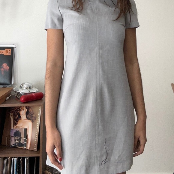 Glamour Dress Mini Short Sleeve Sheath Casual Workwear Gray Dress M - Picture 3 of 9
